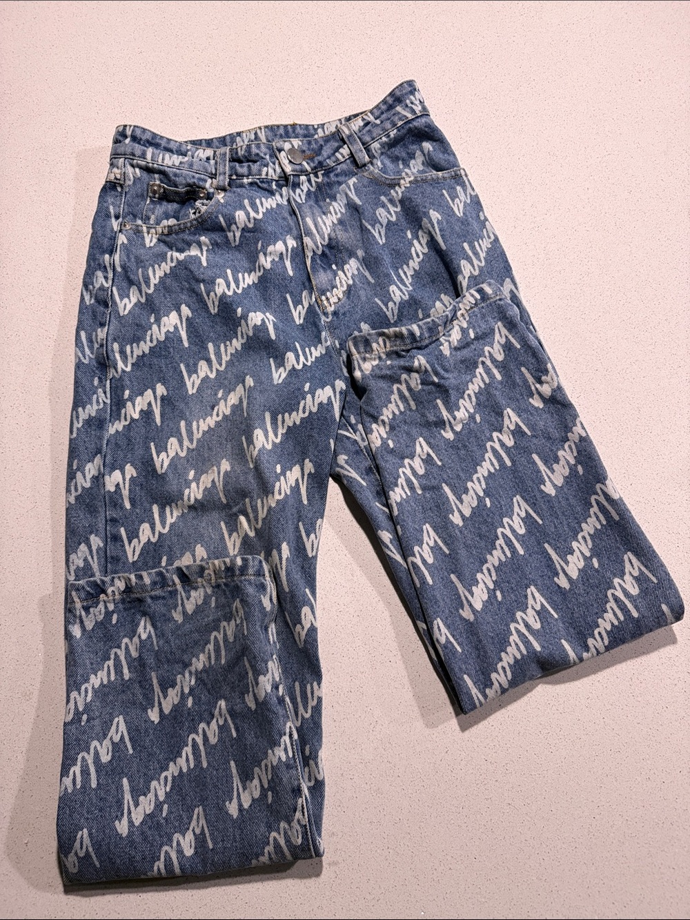 Rich Boy$ - Balenciaga Blue Denim Jeans with White Script Logo